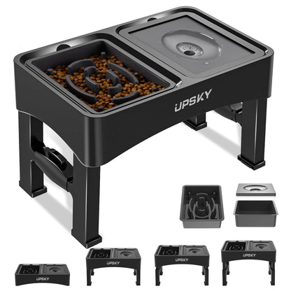 UPSKY 2-in-1 Elevated Dog Bowls Slow Feeder, 4 Height Adjustable Bowl
