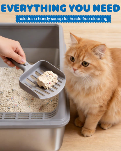 Powools Stainless Steel Cat Litter Box, Metal Litter Box with Box