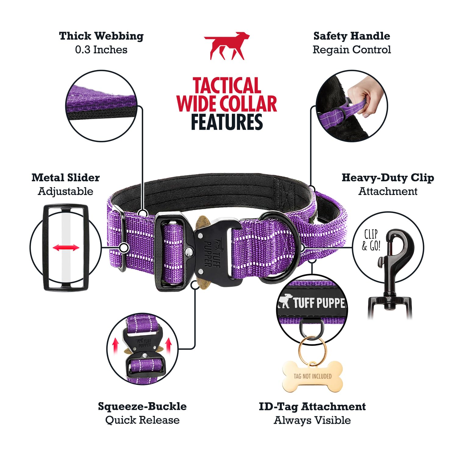 Tuff Pupper Tactical Dog Collar, Heavy Duty 1.5" Wide Ballistic Collar