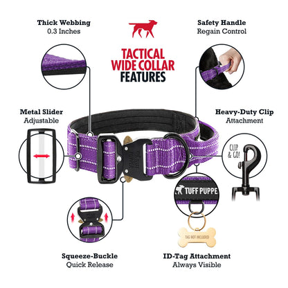Tuff Pupper Tactical Dog Collar, Heavy Duty 1.5" Wide Ballistic Collar