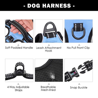 PHOEPET No Pull Dog Harness Reflective Adjustable Vest with a Leash
