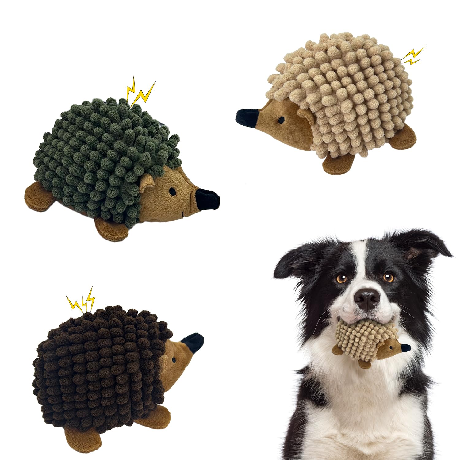 Chongqile Plush Hedgehog Dog Toys 3 PCS Squeaky No-Stuffing Plush