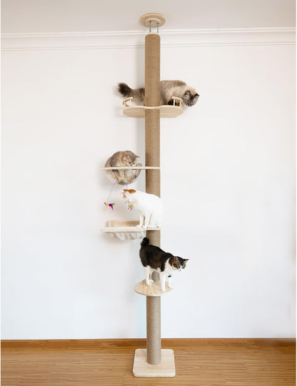 Floor-to-Ceiling Cat Tree with Natural Sisal Rope Scratching Post