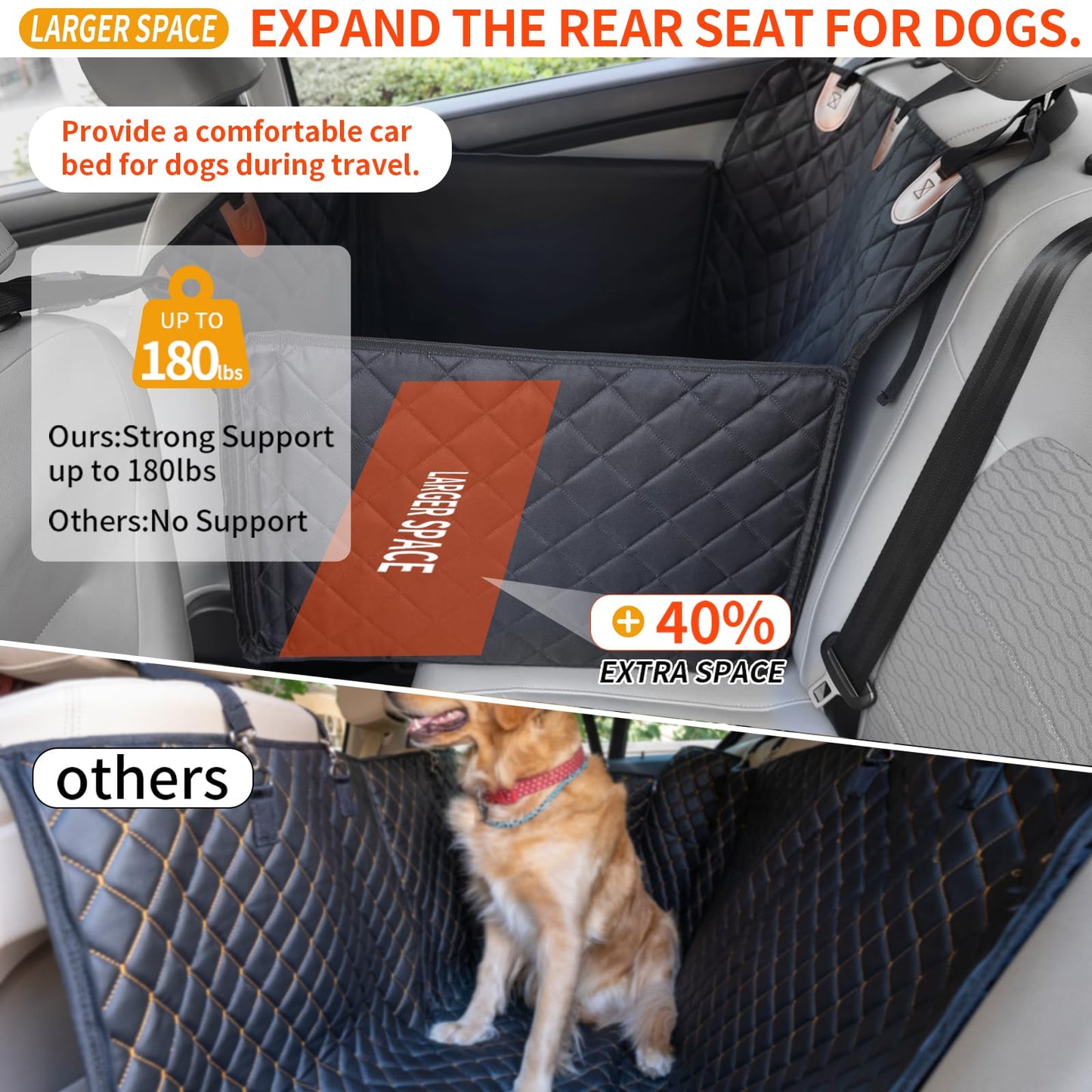 Paw Jamboree Large Dog Car Seat Cover for Back Seat Half Dog Hammock