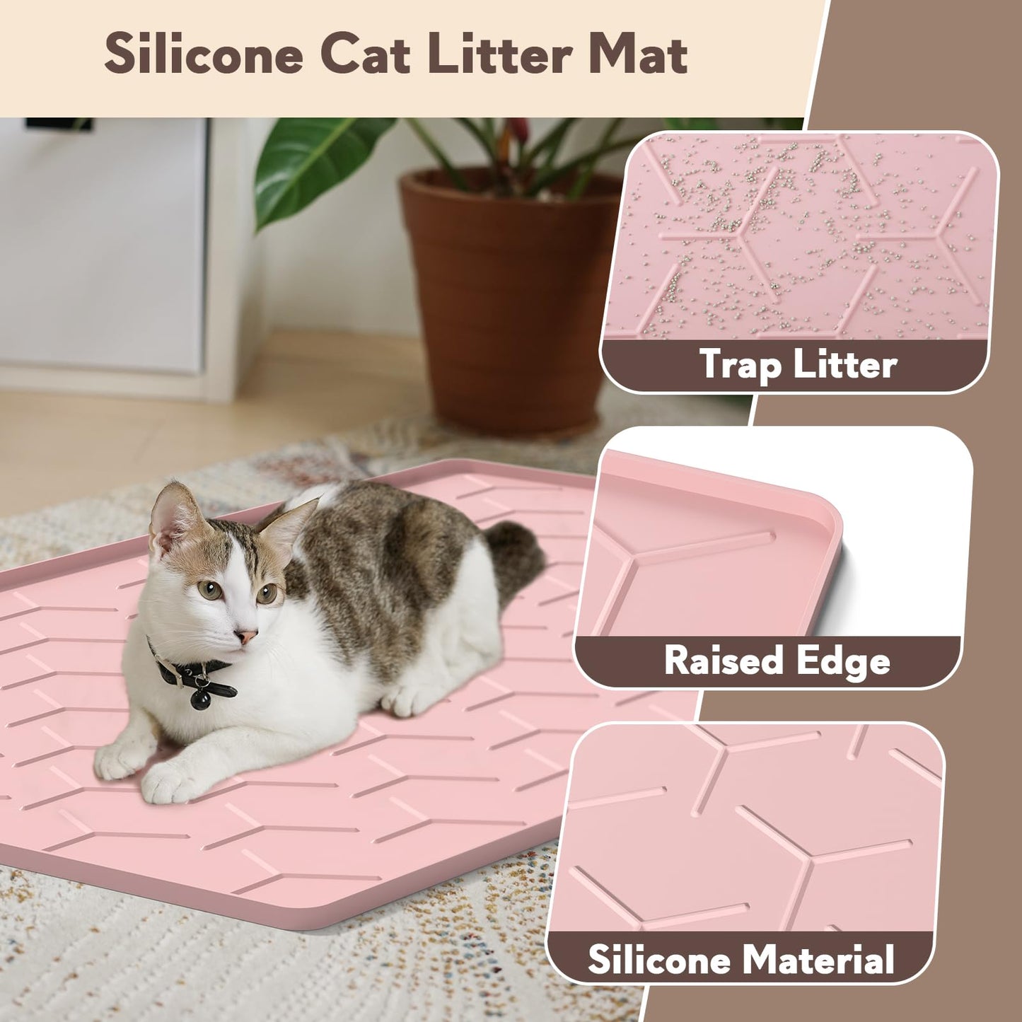 Garoopion Silicone Cat Litter Trapping Mat, Large Waterproof 34" X Mat