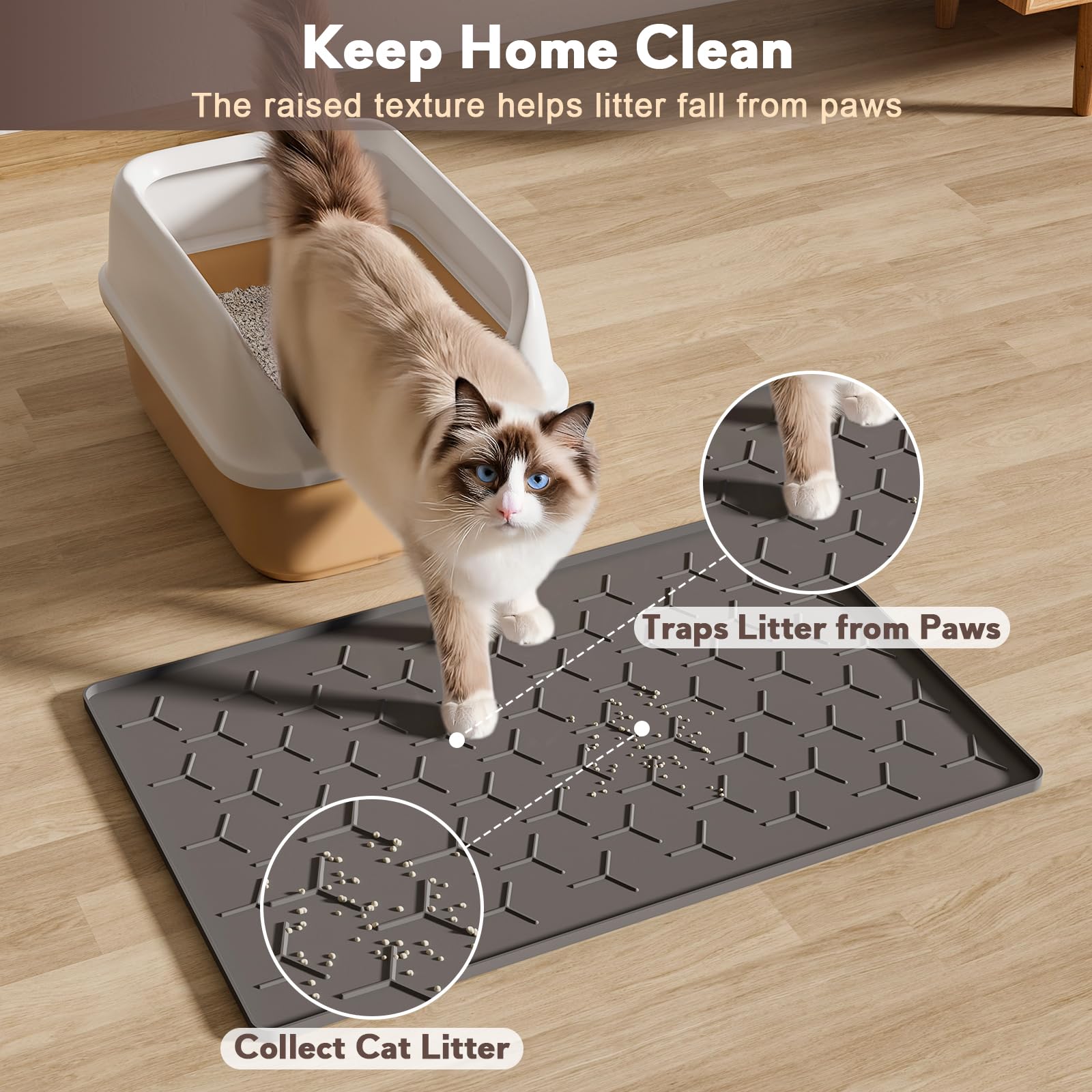 Garoopion Cat Litter Box Mat, Silicone Kitty Litter Mat, 24" X 16" Mat