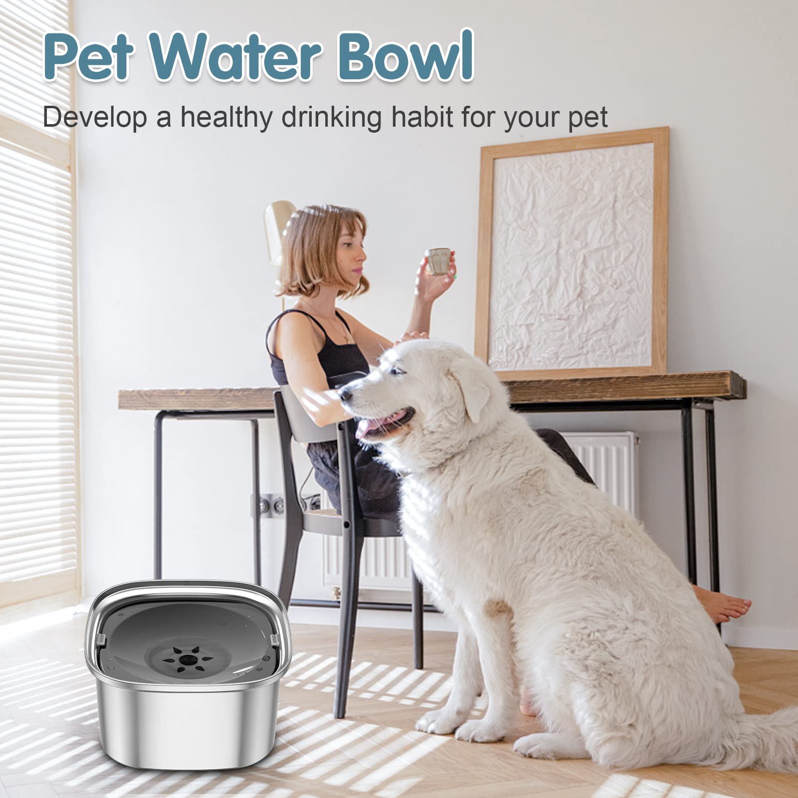 UPSKY Dog Water Bowl Stainless Steel No Spill Large Capacity Dog Bowl