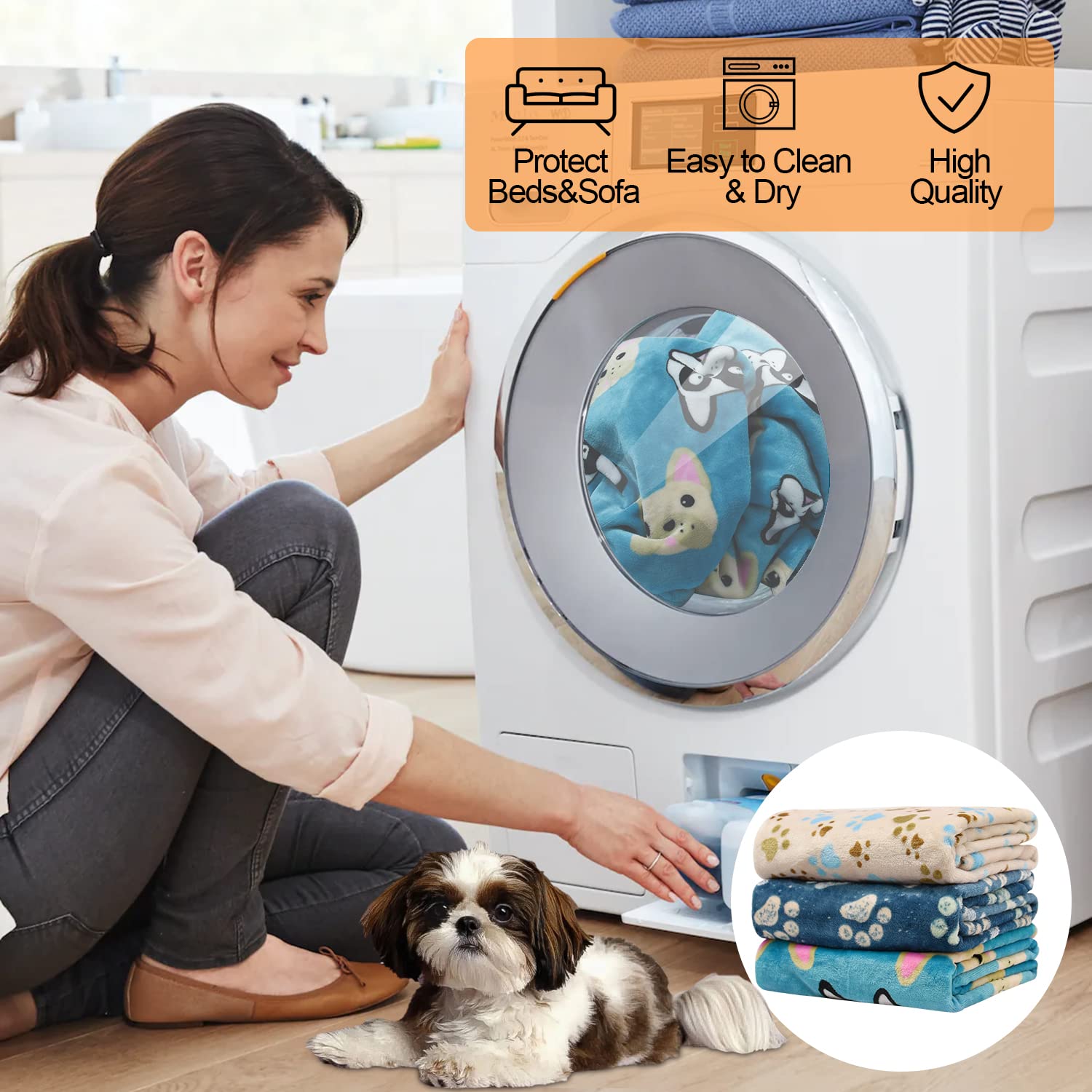 Rezutan Dog Blankets for Large Dogs Cat Flannel Blanket Crate