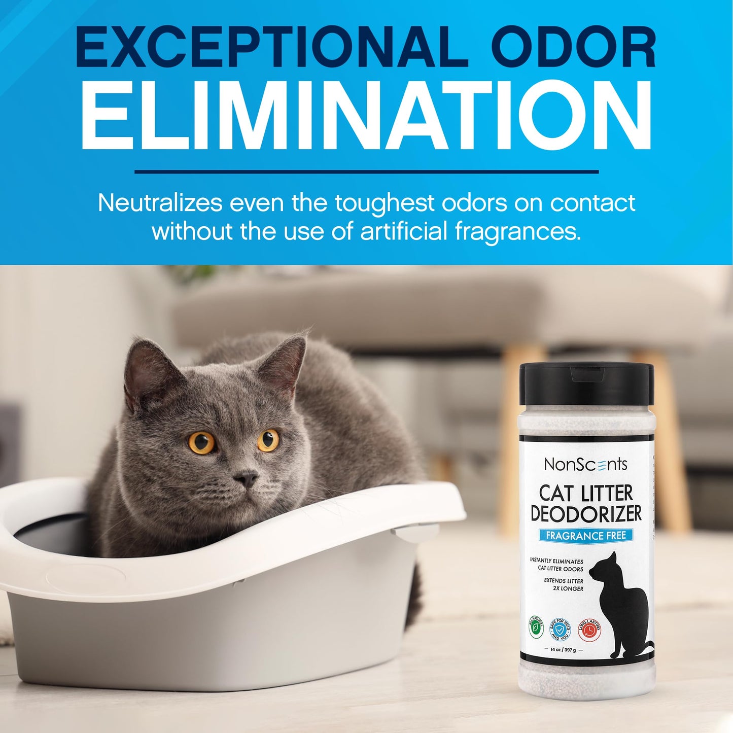 NonScents Cat Box Deodorizer Odor Eliminator Reduces Scooping, Box