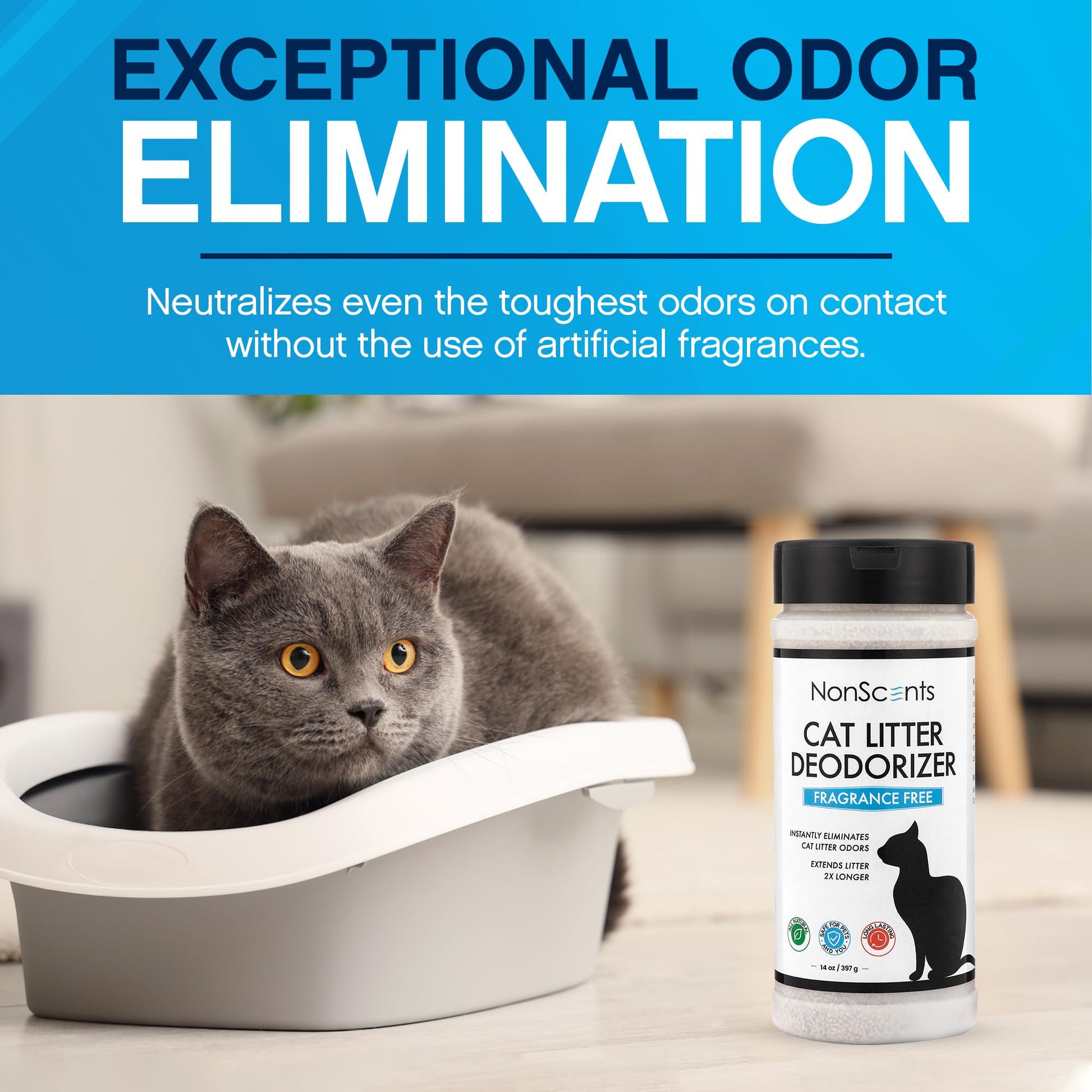 NonScents Cat Box Deodorizer Odor Eliminator Reduces Scooping, Box