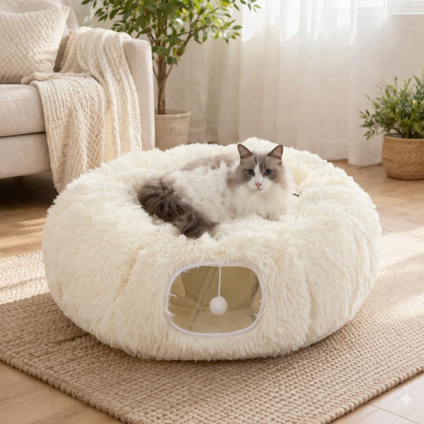 Grelife Cat Tunnel Bed for Indoor Cats, Cute Cat Tunnel Toys, Bed