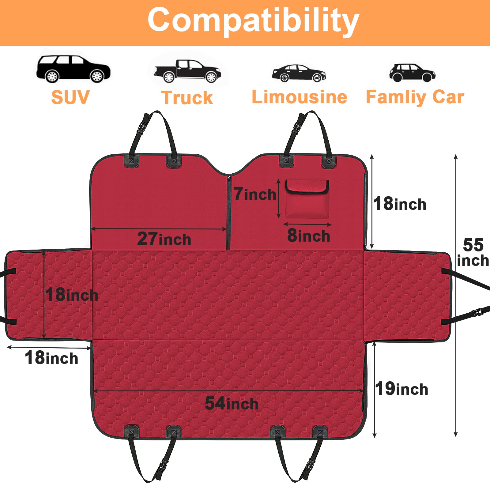 Mancro Dog Car Seat Cover for Back Seat, 2026 Upgraded 600D Heavy Seat