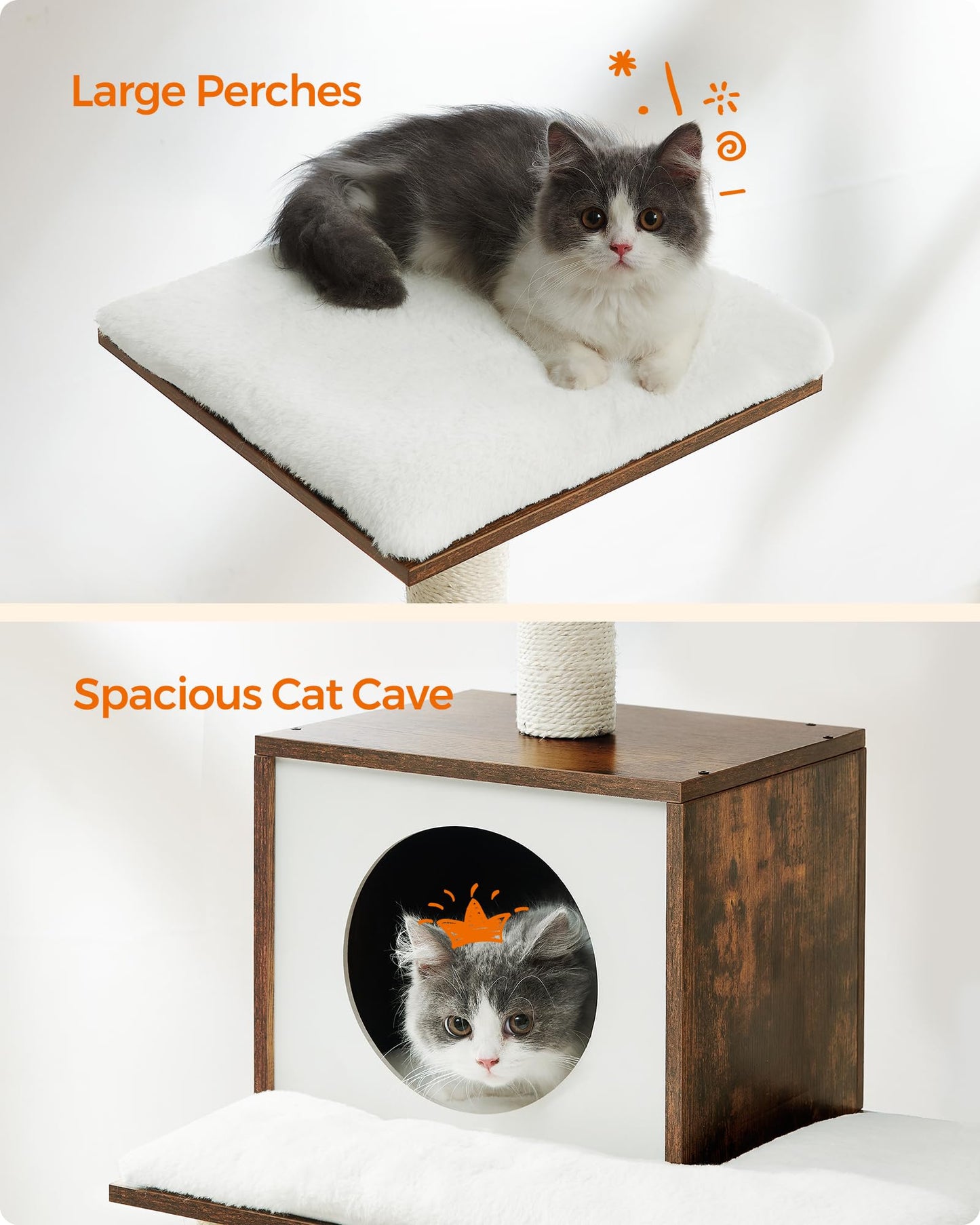 Feandrea Cat Tree, 56.3-Inch Modern Cat Tower, Multi-Level Plush Condo