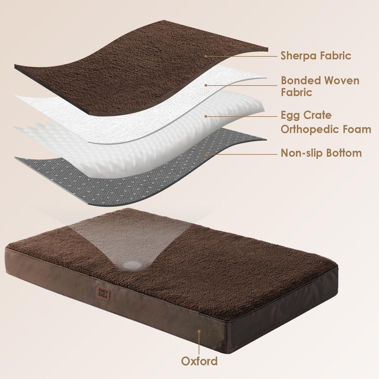EHEYCIGA Orthopedic Foam Dog Bed for Large Dogs, L x W x Th Bed