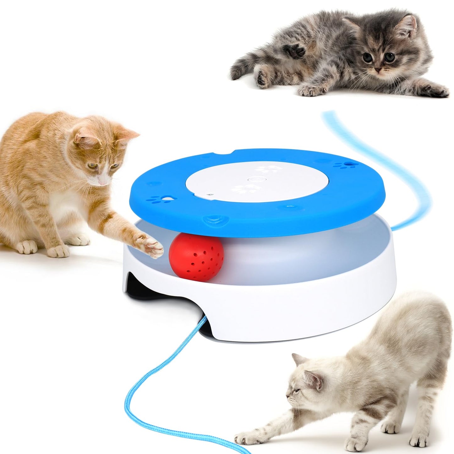 LASOCUHOO 2-in-1 Automatic Cat Toy with Track Jumping String Balls