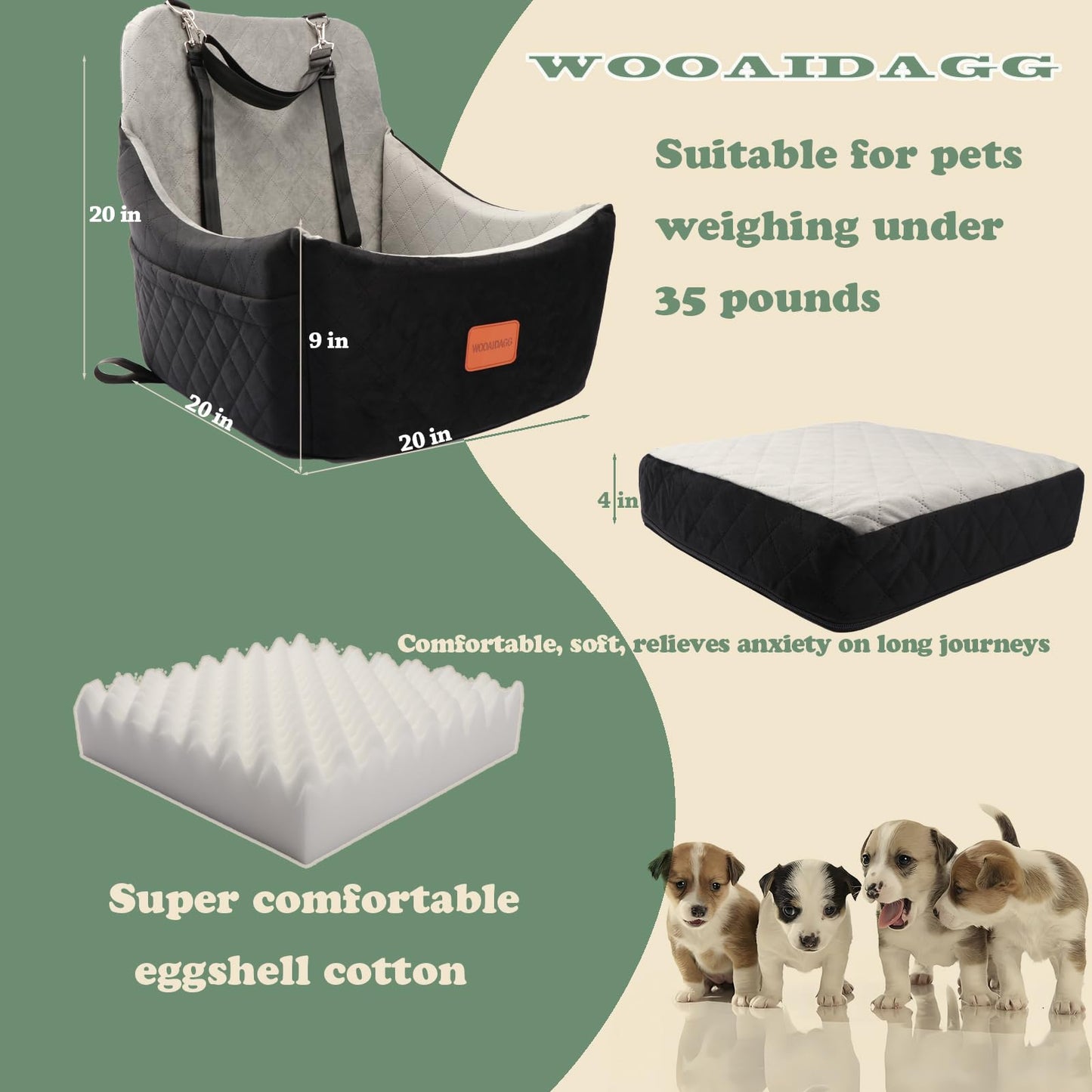 WOOAIDAGG Dog Car Seat for Medium Sized Dog,Pet Travel Car Bed Seat