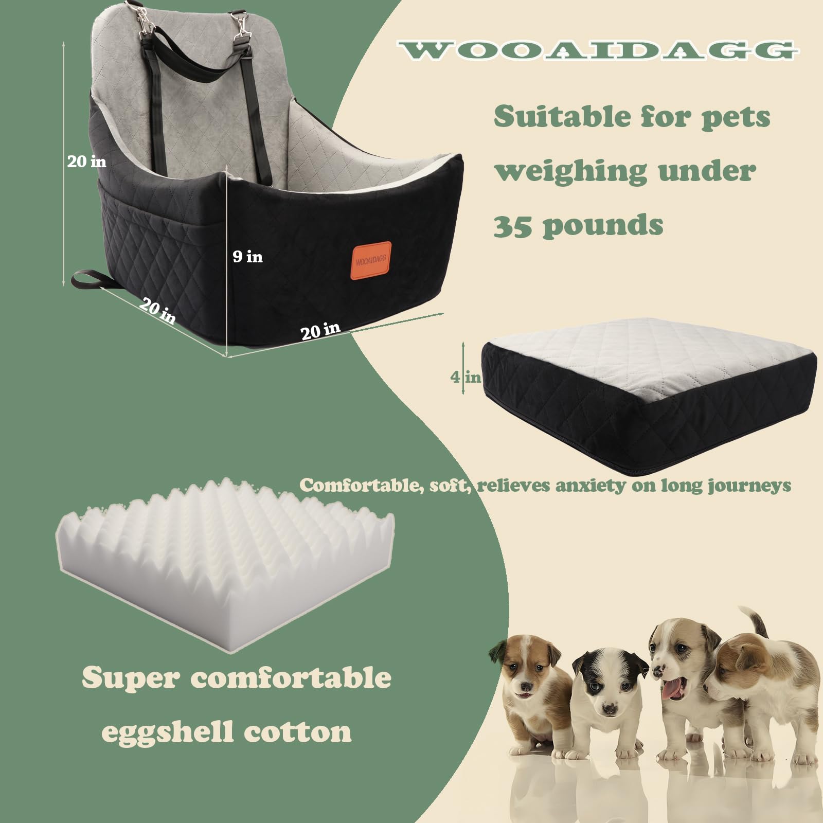 WOOAIDAGG Dog Car Seat for Medium Sized Dog,Pet Travel Car Bed Seat