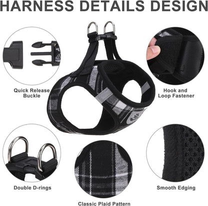 EXPAWLORER Classic Plaid Puppy Harness Dog Collar and Leash Collar