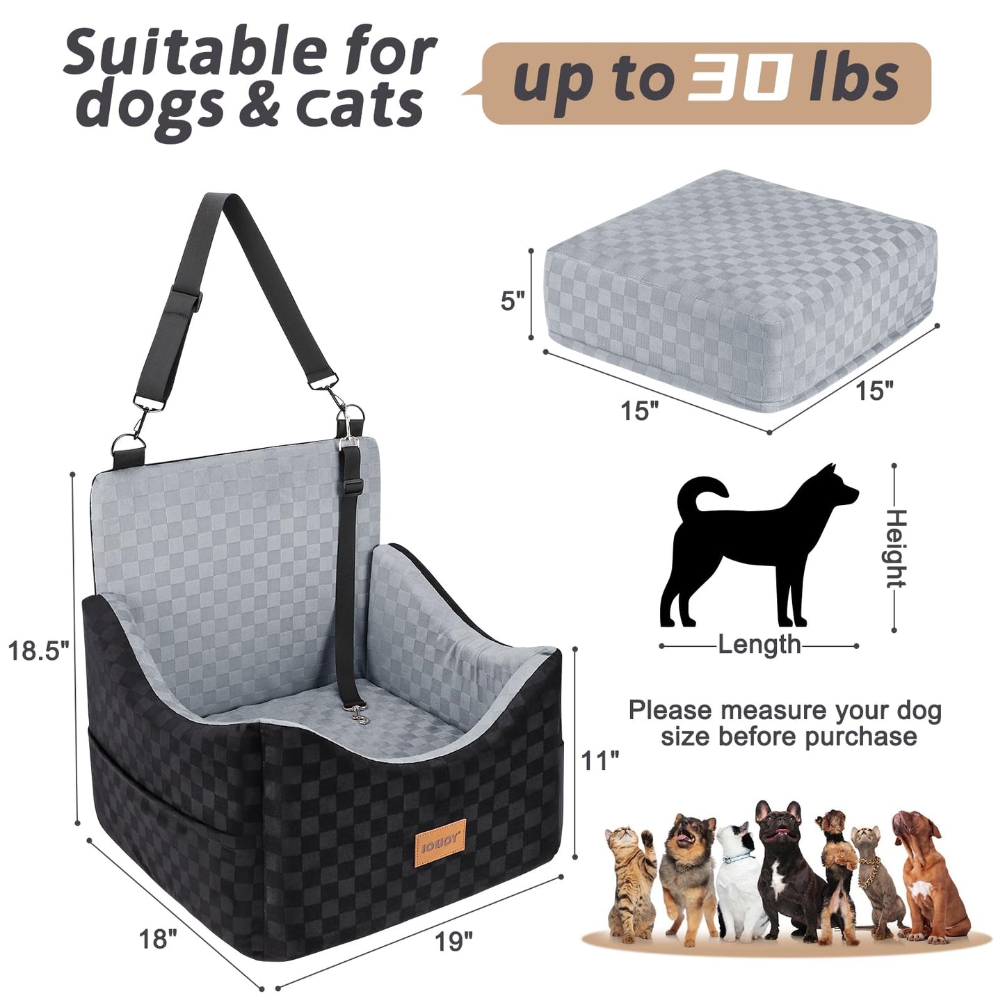 JOEJOY Elevated Dog Car Seat for Small/Medium Dogs up to Memory Seat