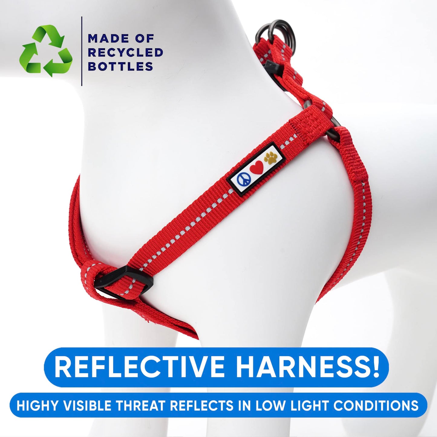 Pawtitas Recycled Reflective Step-in Dog Harness Adjustable Harness