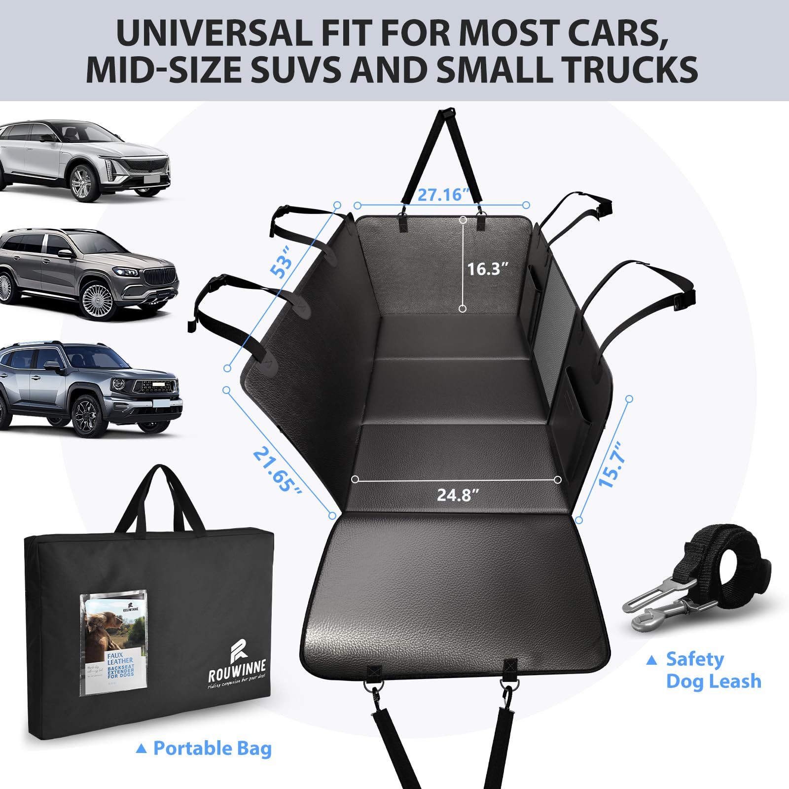 ROUWINNE Back Seat Extender for Dogs-Upgraded PU Leather, Hard Seat