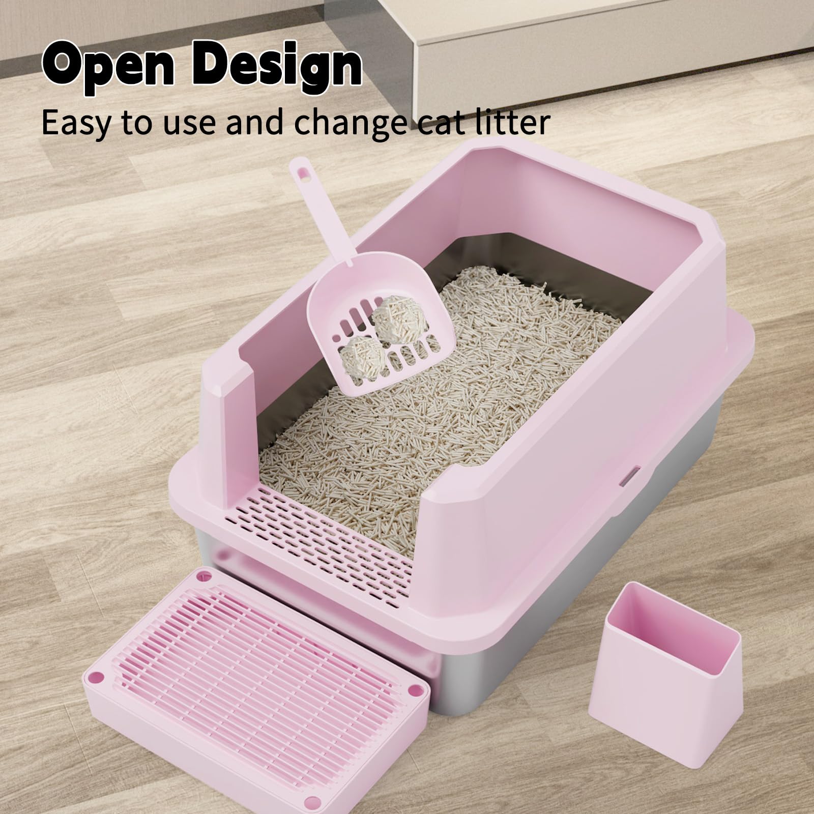 RIZZARI Large Cat Litter Box: Heavy-Duty 304 Stainless Steel Litter