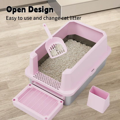 RIZZARI Large Cat Litter Box: Heavy-Duty 304 Stainless Steel Litter