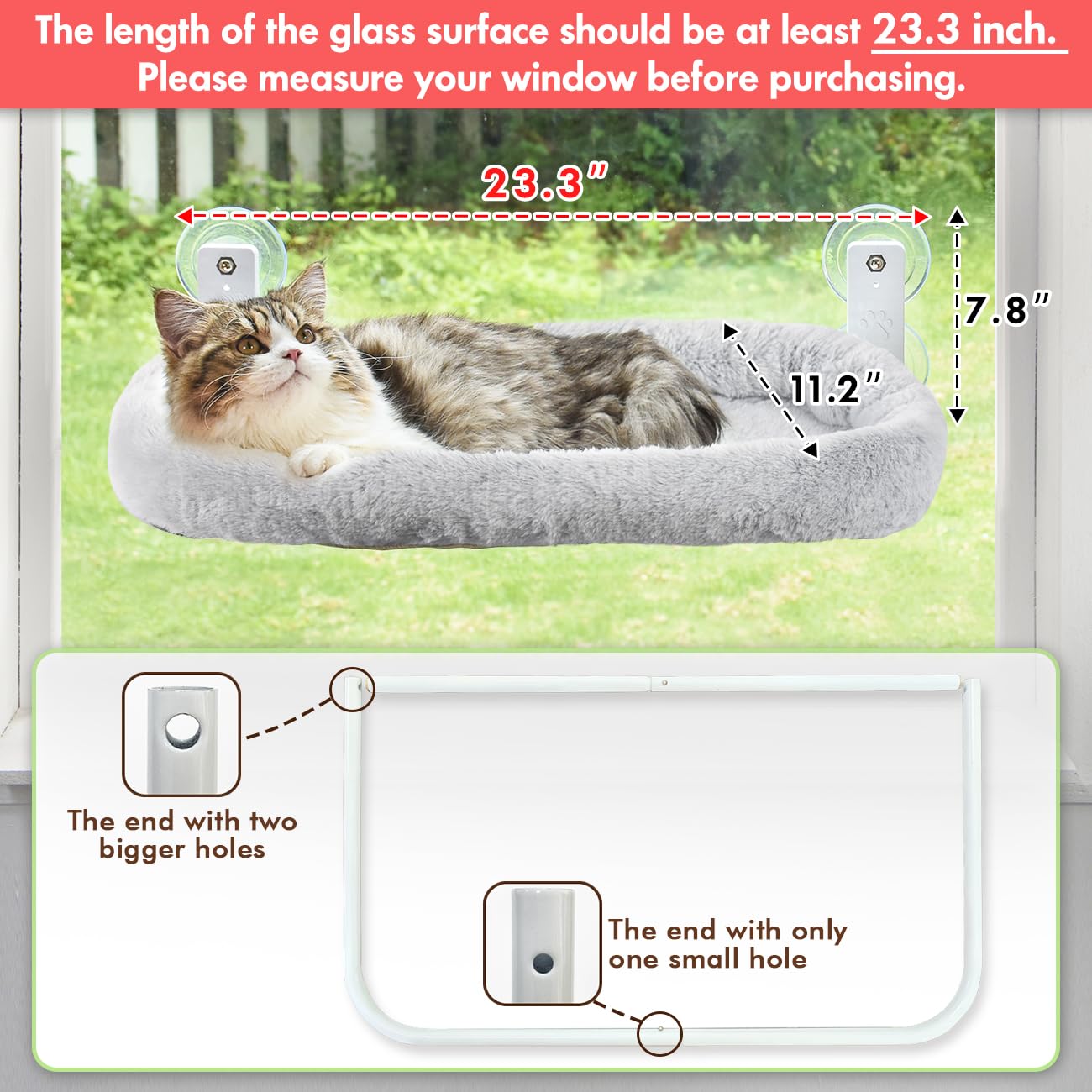 AMOSIJOY Cordless Cat Window Perch, Cat Hammock for Wall with 4 Beds