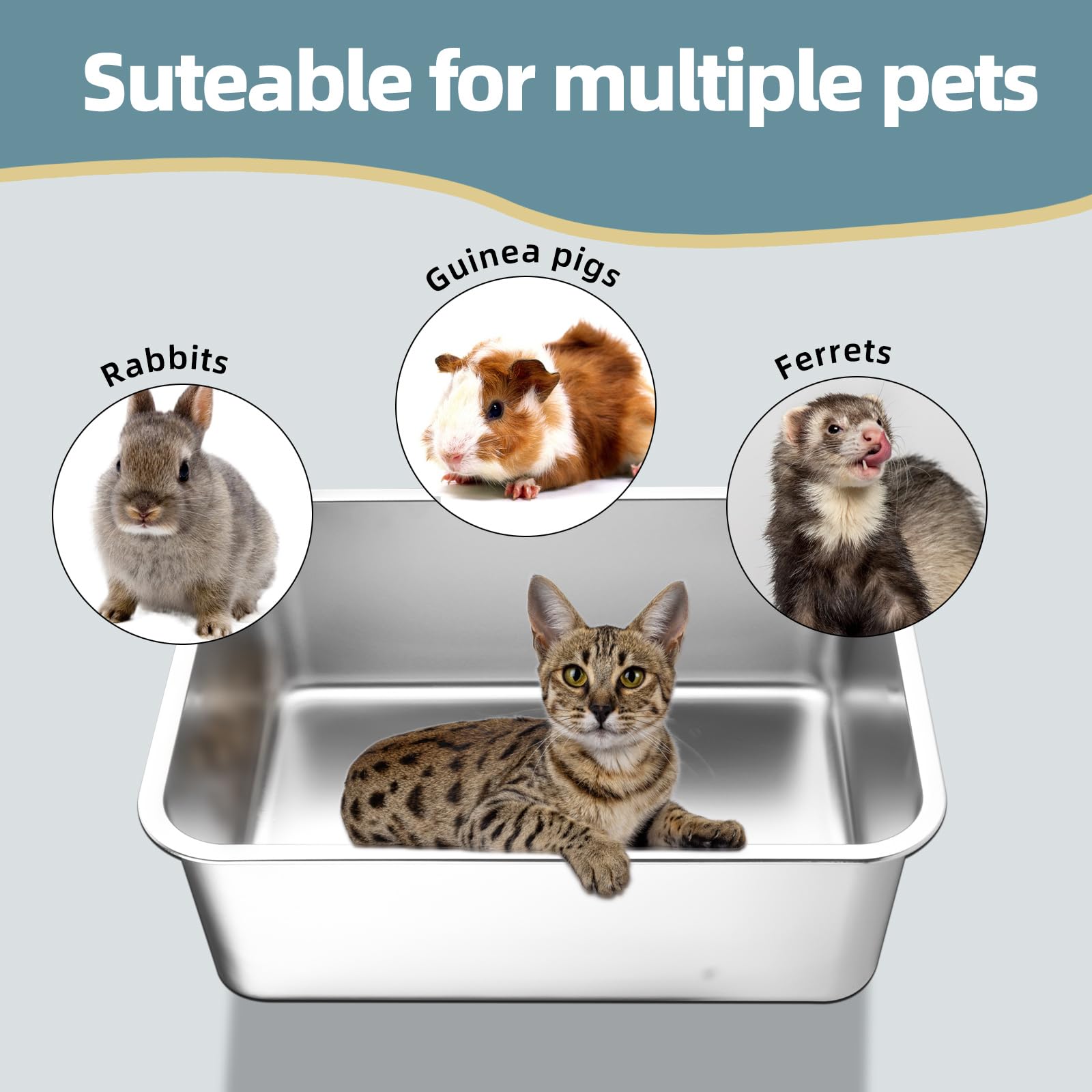 Stainless Steel Cat Litter Box Small Litter Pan for Cats, Rabbits, Box