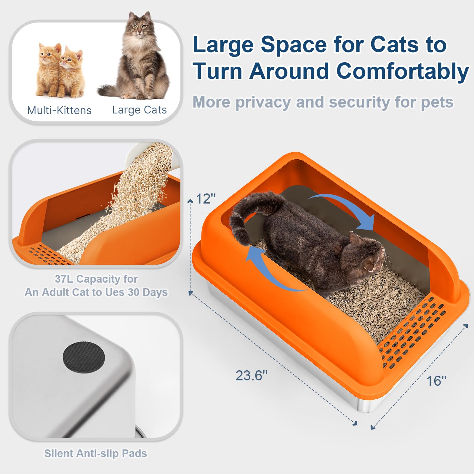 Enclosed Stainless Steel Litter Box with Lid Extra Large Litter