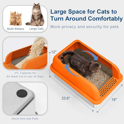 Enclosed Stainless Steel Litter Box with Lid Extra Large Litter