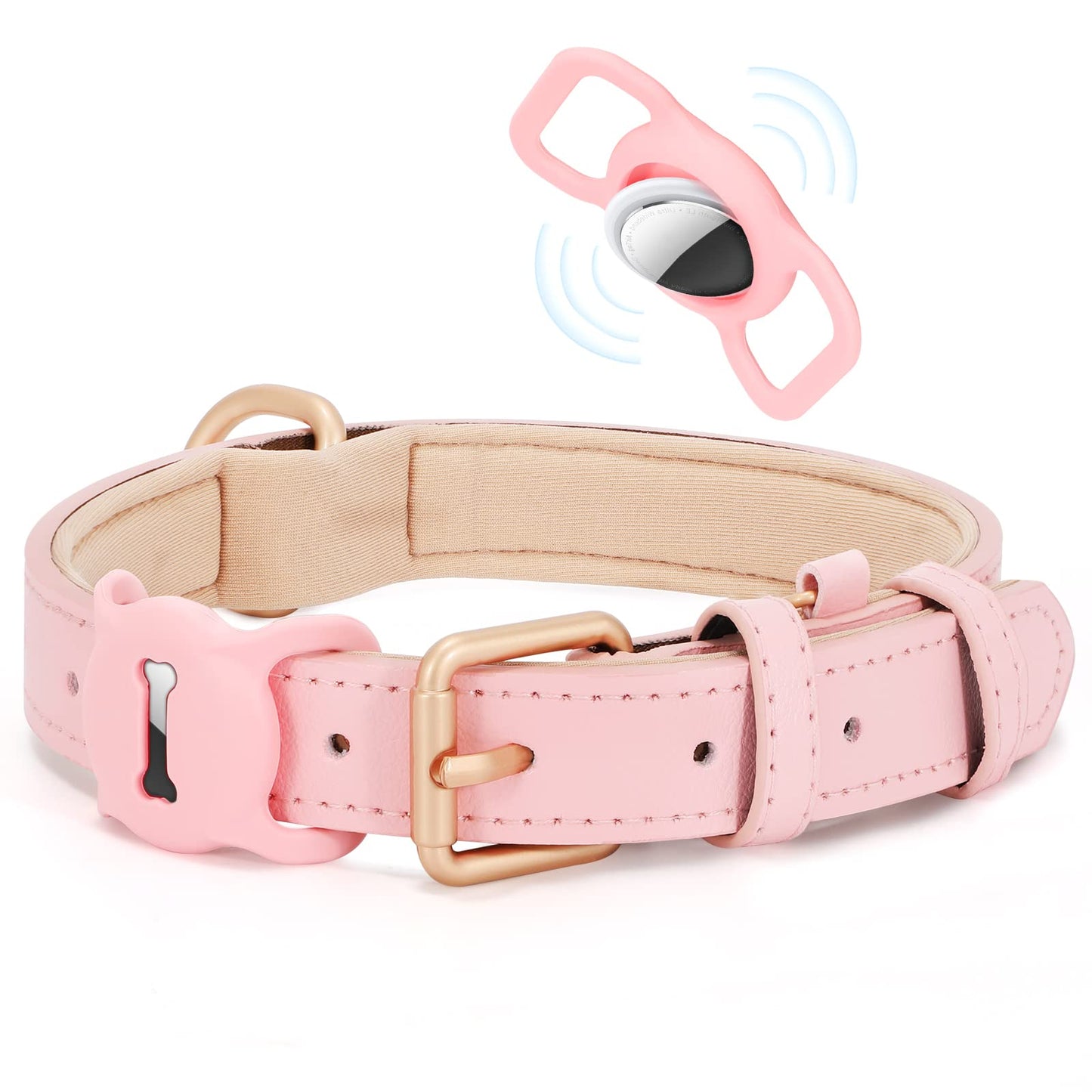 WHIPPY Airtag Leather Dog Collar GPS Tracker Air Tag Puppy Collar