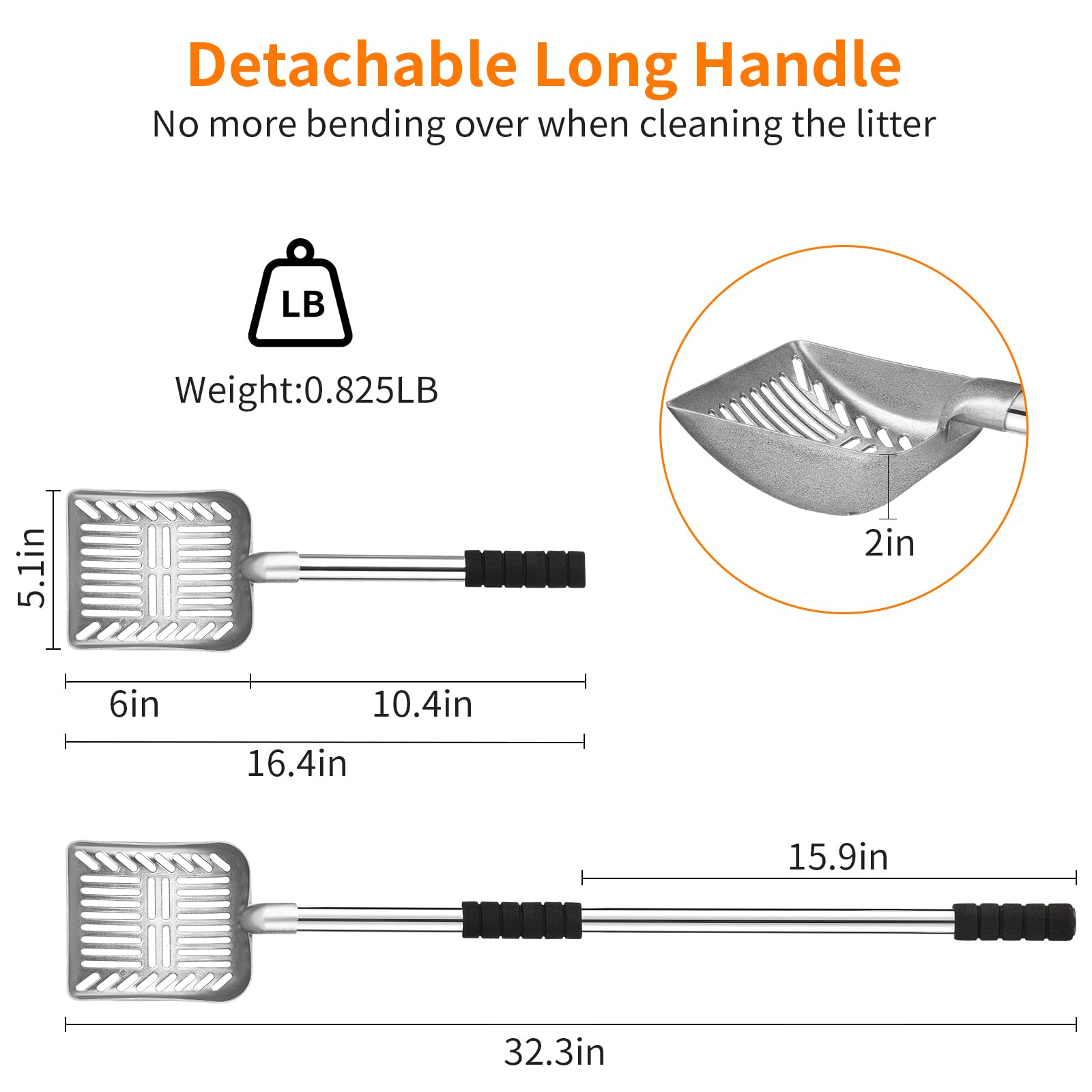 Yangbaga Metal Cat Litter Scoop:Detachable Long Handle Litter Litter