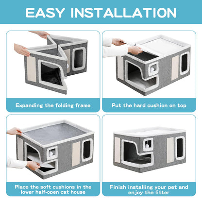 Crispedia Large Cat Houses for Indoor Cats, Extra Wide Cat Cave Bed