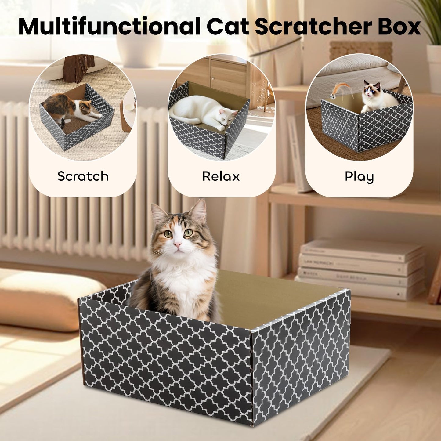 Cardboard Cat Scratcher Box with 3PCS Extra-Large Double-Sided House