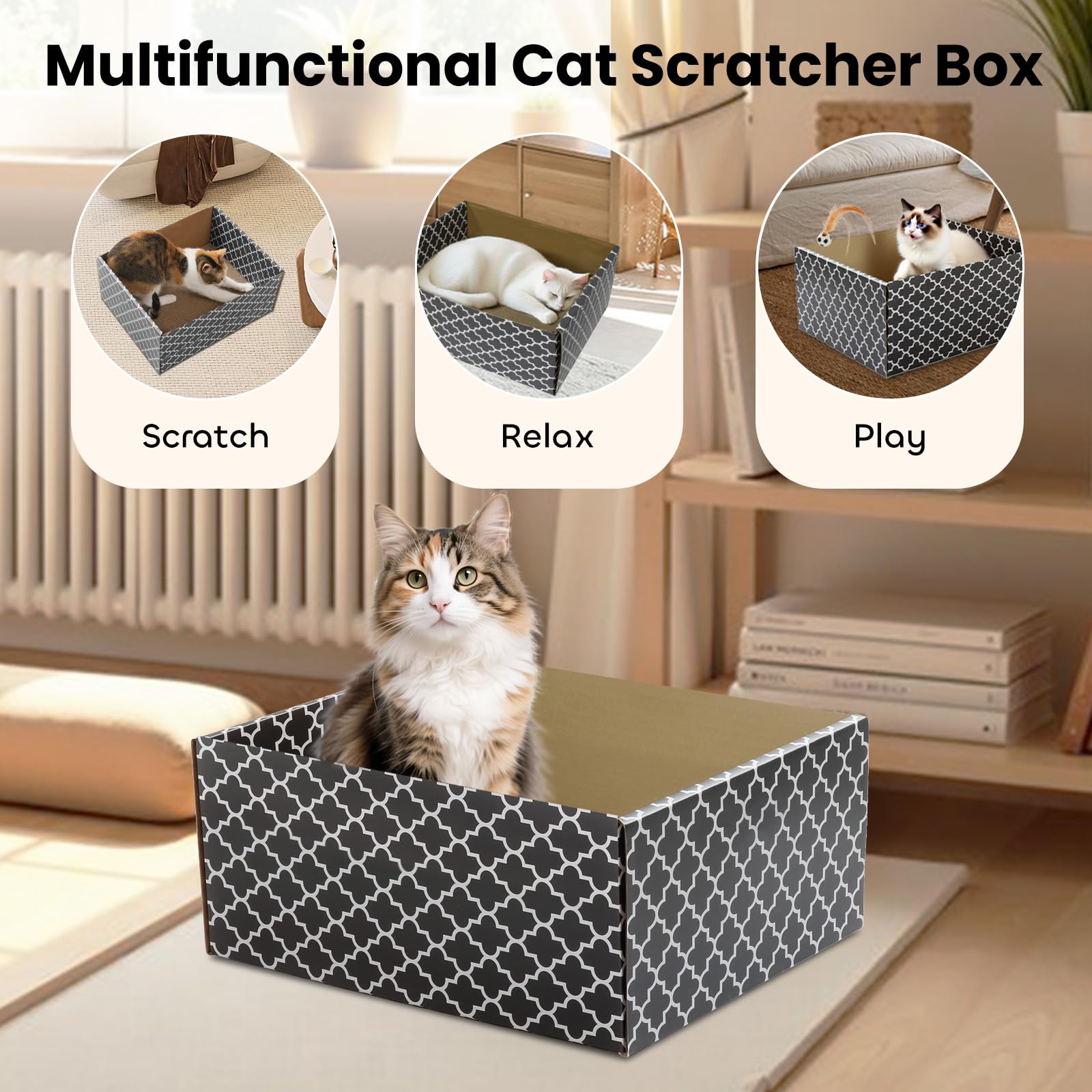 Cardboard Cat Scratcher Box with 3PCS Extra-Large Double-Sided House