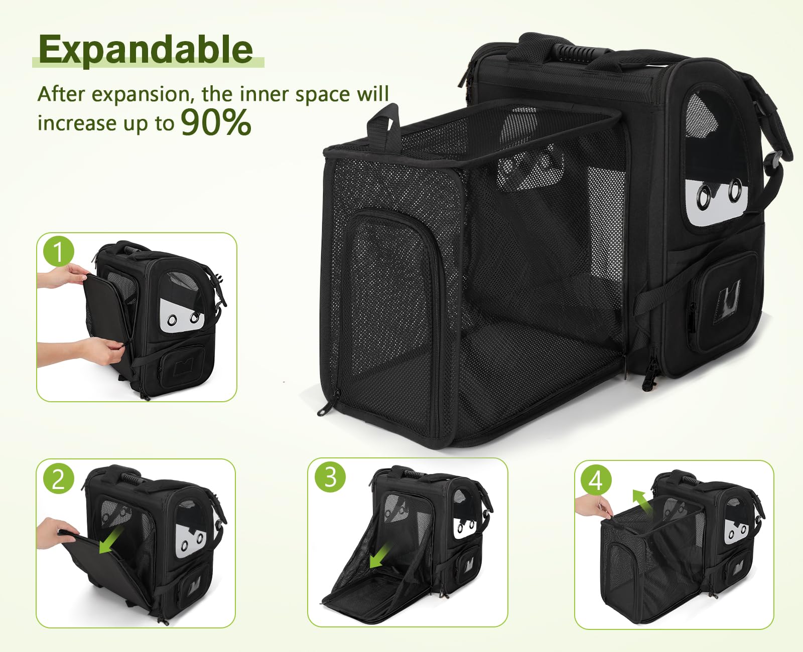 Pecute Pet Carrier Backpack, Dog Carrier Backpack, Expandable Bag