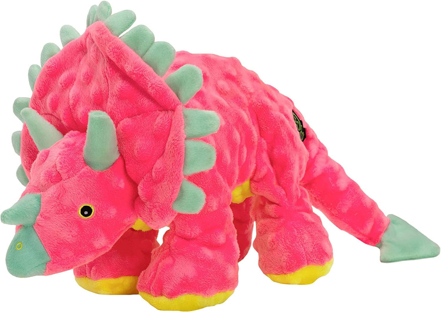 goDog Dinos Frills Squeaky Plush Dog Toy, Chew Guard Technology Plush