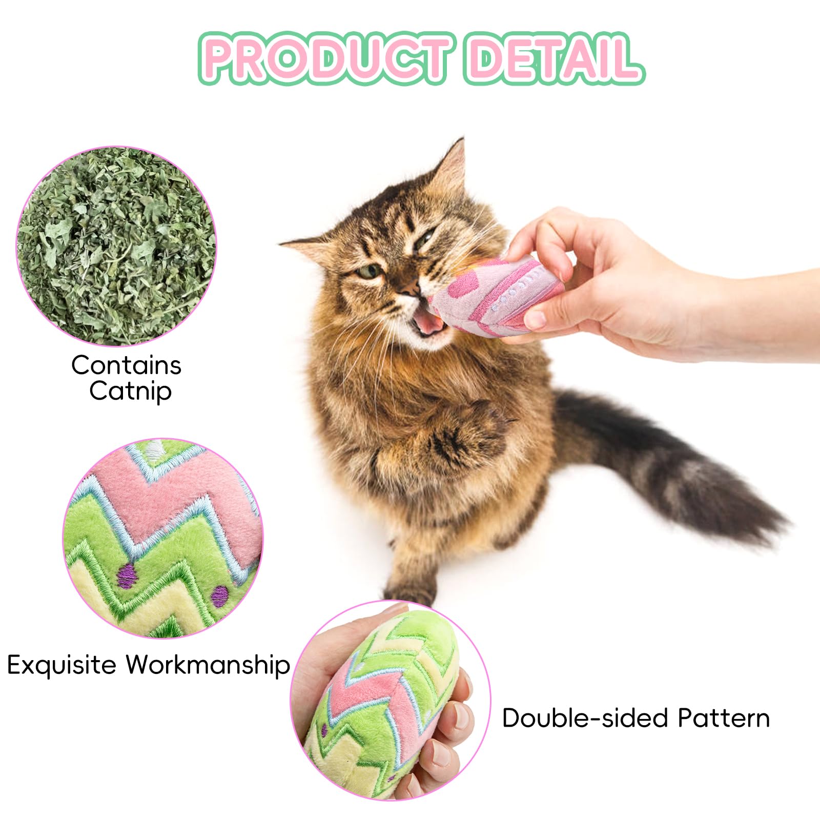 Jocomoni 6pcs Easter Catnip Toy，Indoor Easter Egg Shaped Cat Catnip