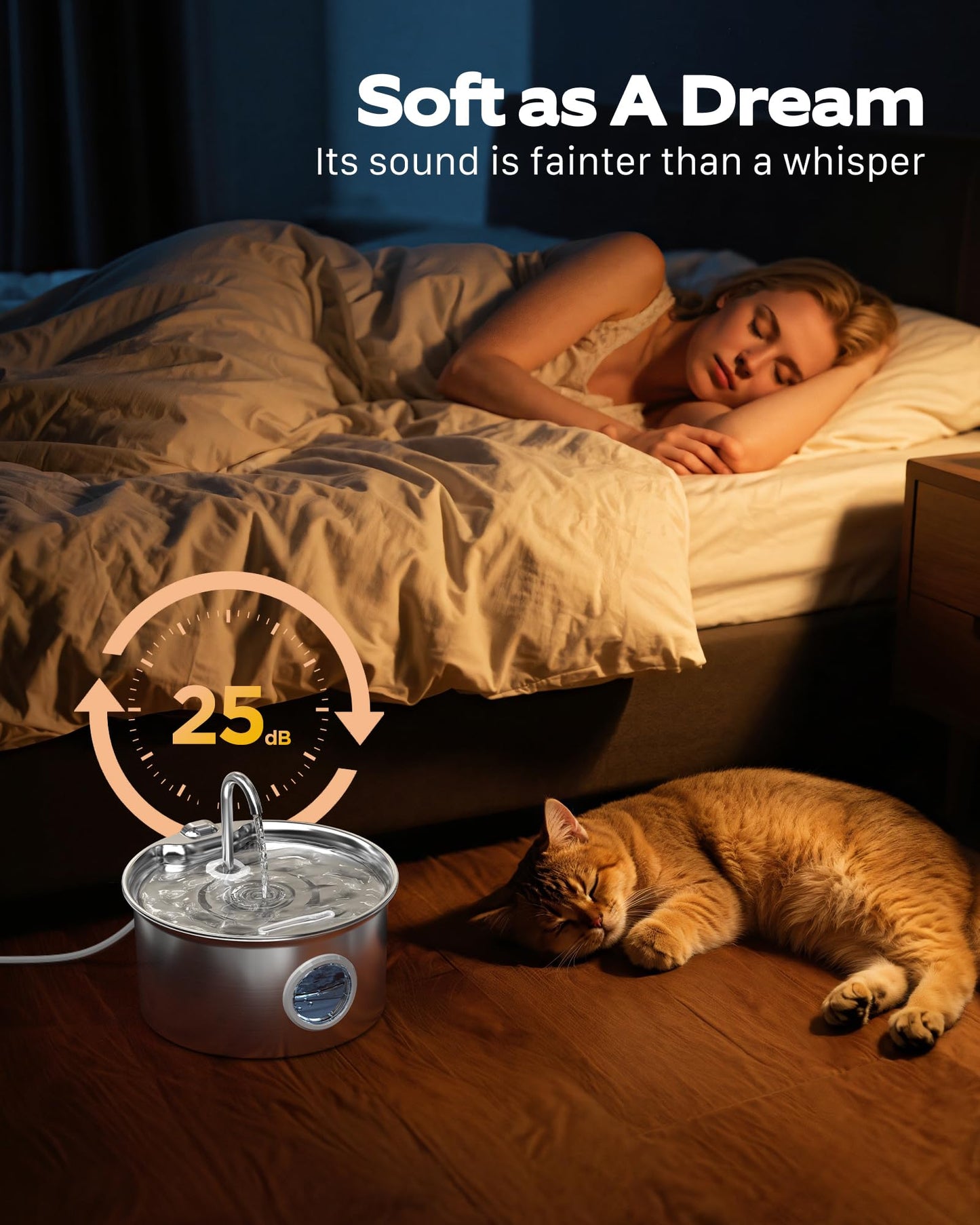 Stainless Steel Cat Water Fountain: Cat Fountain with 6 Filters + Bowl