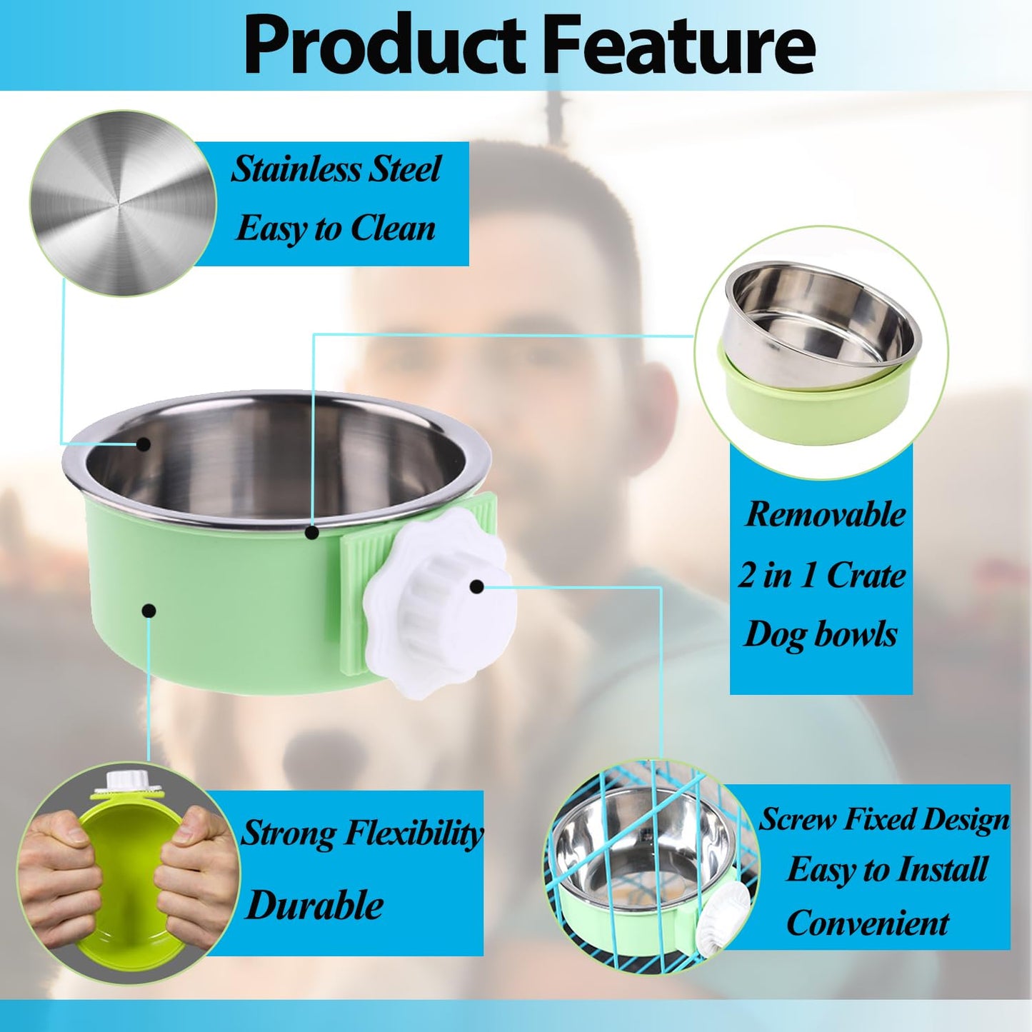 Mechpia 4 Pieces Crate Dog Bowl, Removable Stainless Steel Pet Crate