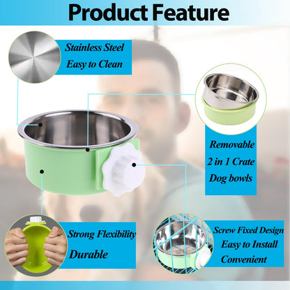 Mechpia 4 Pieces Crate Dog Bowl, Removable Stainless Steel Pet Crate