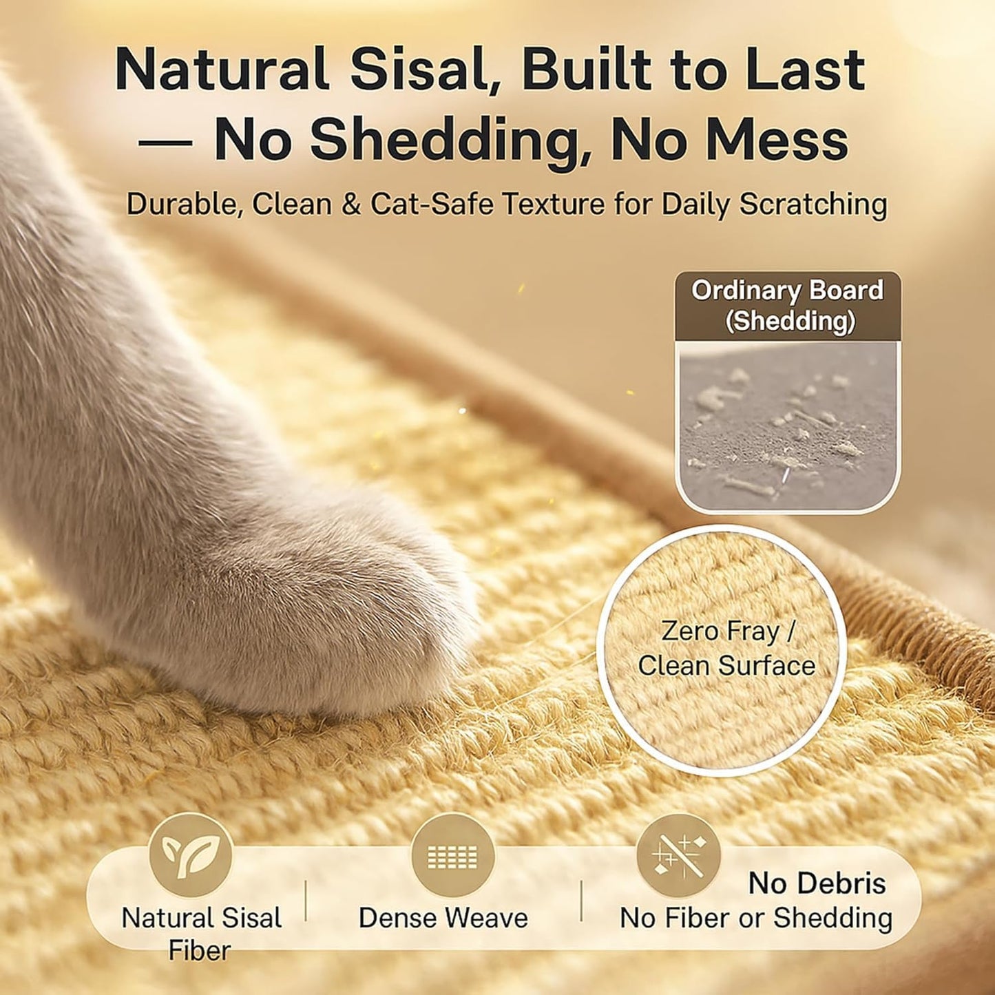 32" Sisal L Shaped Cat Scratch Pad with Ball Toy, Wooden Ball