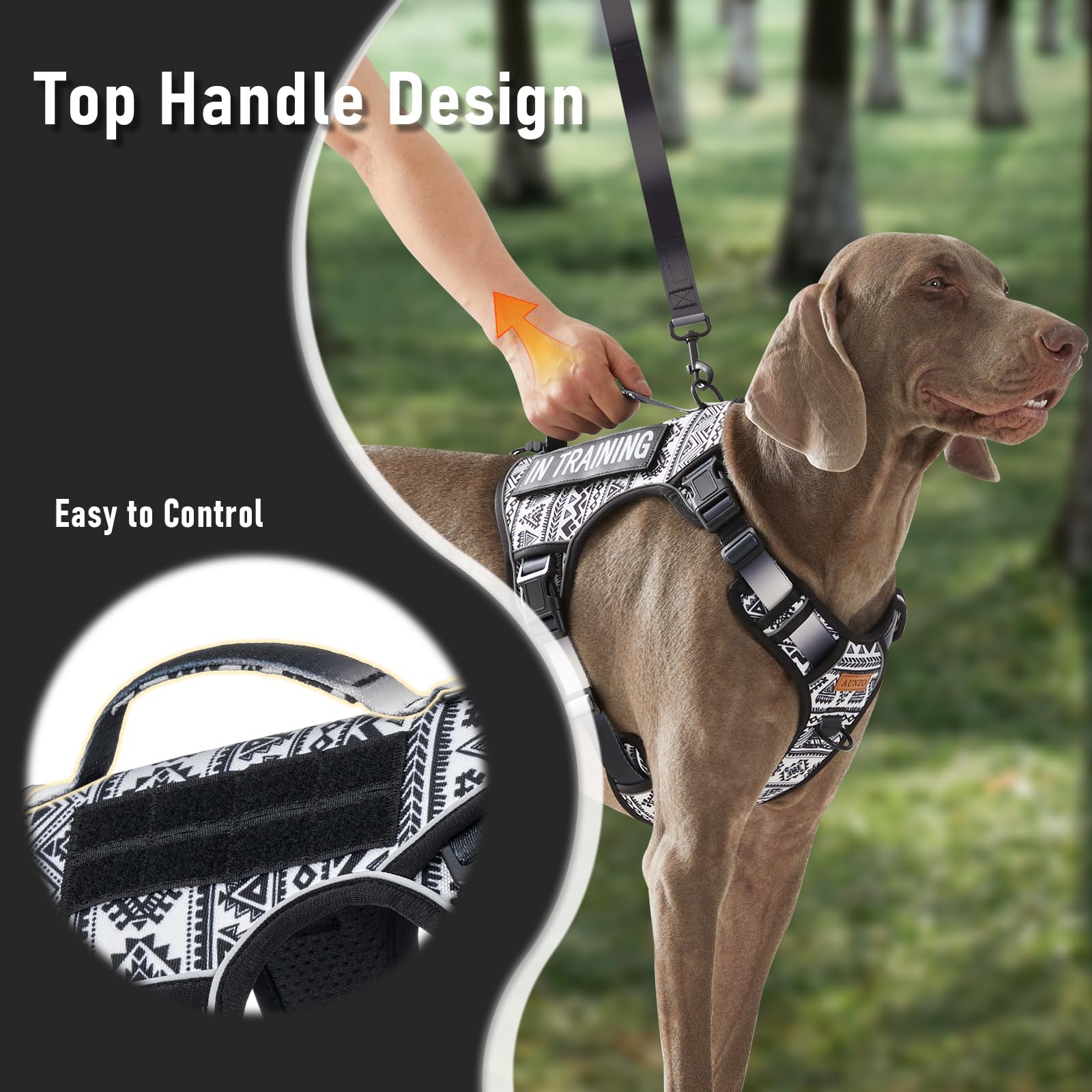 AUNZO Tactical Dog Harness for Large Dogs No Pull Easy Walking Harness