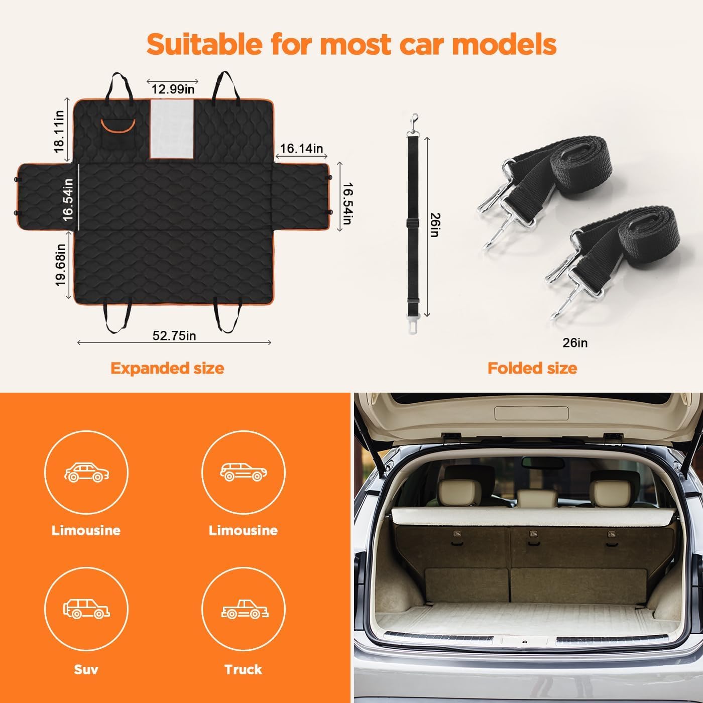 Shodu Waterproof Dog Car Seat Cover for Back Seat,Collapsible Seat