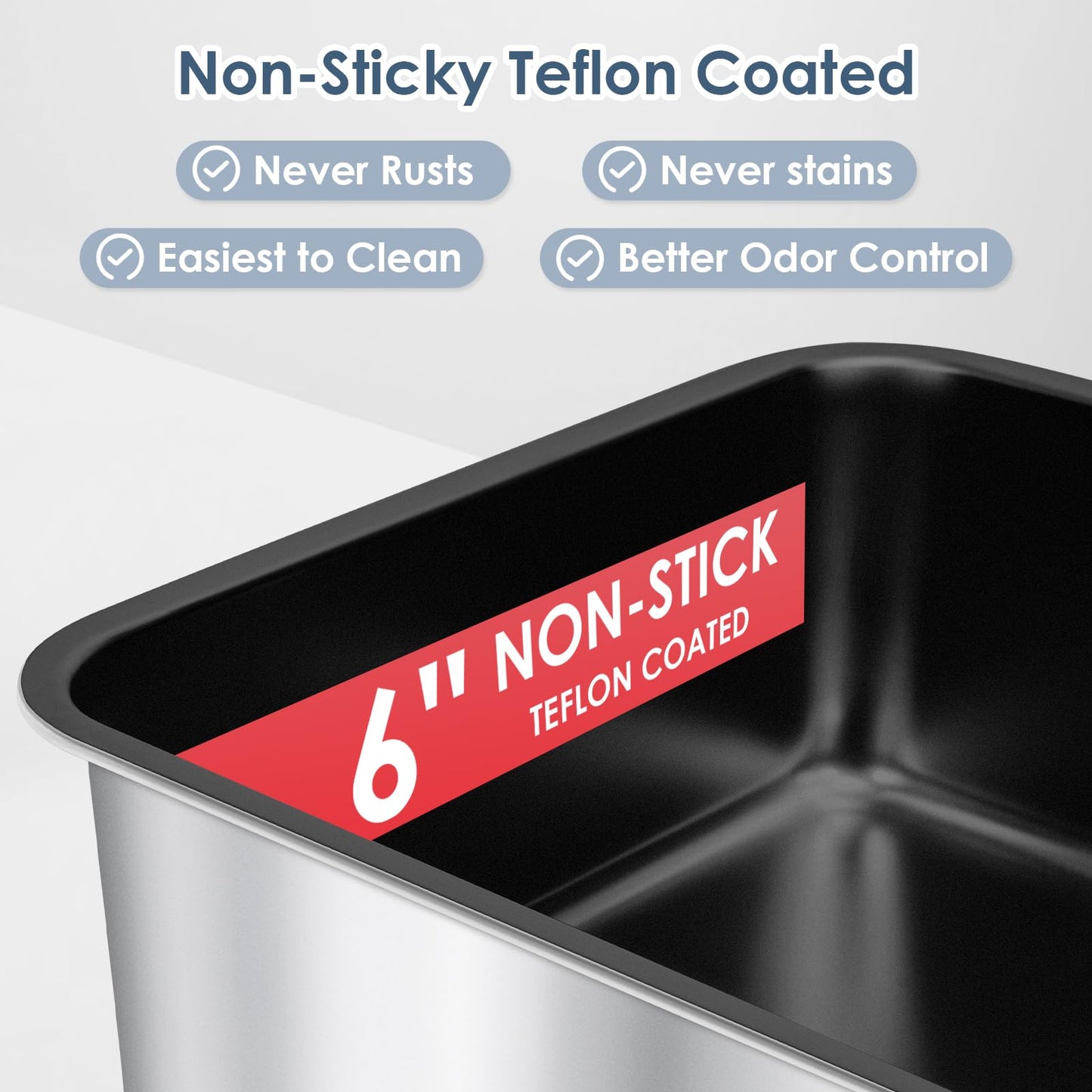 Suzzipaws Non-Sticky Coated Stainless Steel Cat Litter Box with Tray