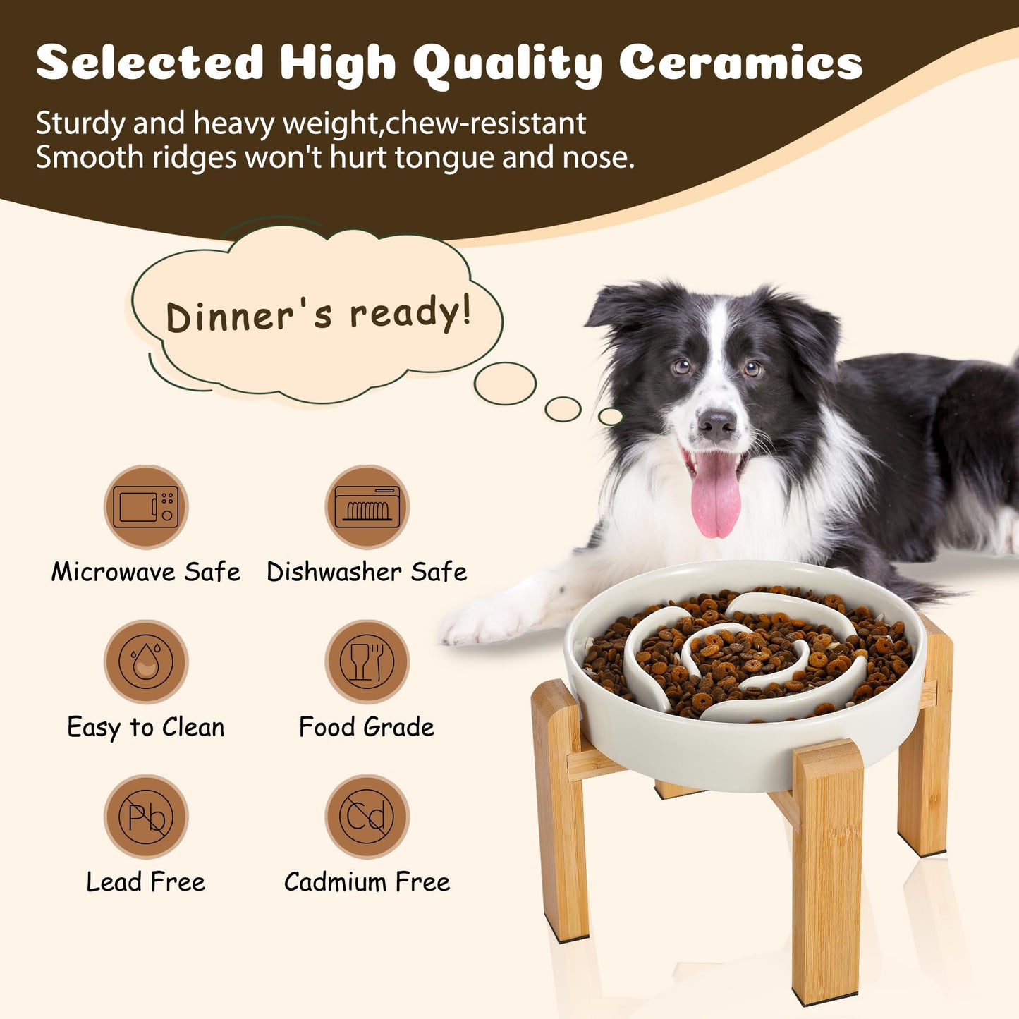 Elevated Slow Feeder Dog Bowl Large Breed, Ceramic Slow Eating Bowl