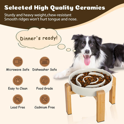 Elevated Slow Feeder Dog Bowl Large Breed, Ceramic Slow Eating Bowl