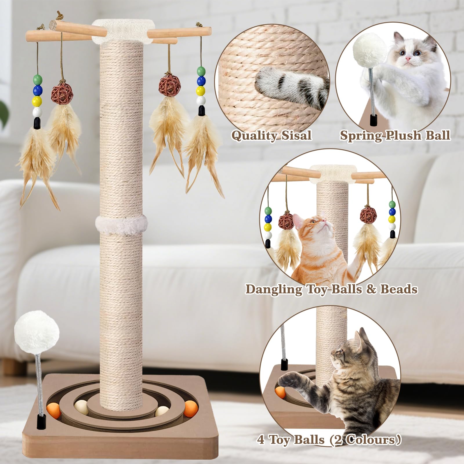 PAROTO Tall Cat Scratching Post, Sisal Cat Tree Tower Scratcher