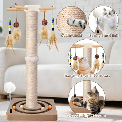 PAROTO Tall Cat Scratching Post, Sisal Cat Tree Tower Scratcher